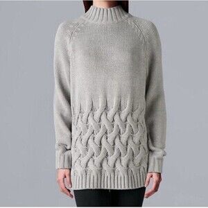 Simply Vera Vera Wang Fisherman Sweater Women S Gray Chunky Cable Knit Mockneck